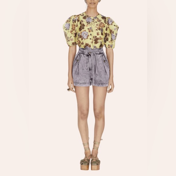 Alec Tie-Waist Denim Shorts in Lilac
